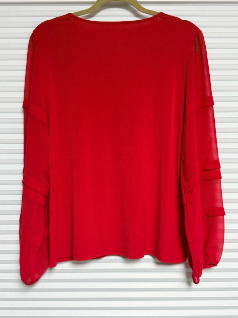 Calvin Klein Red V-Neck Long Sleeve Blouse - Picture 2 of 3